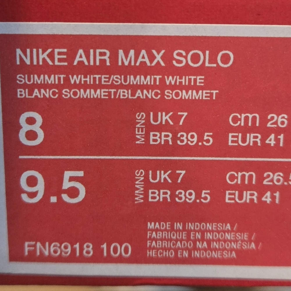 Nike Air Max Solo White and Gray Womens 9.5/Men 8 New - Picture 6 of 6